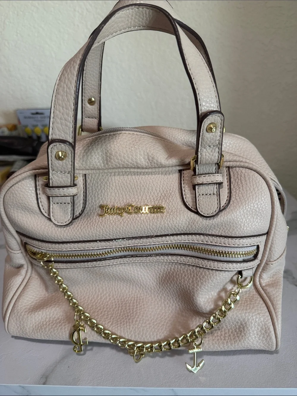 Juicy Couture Light Blush Pebbled Satchel with Gold Chain